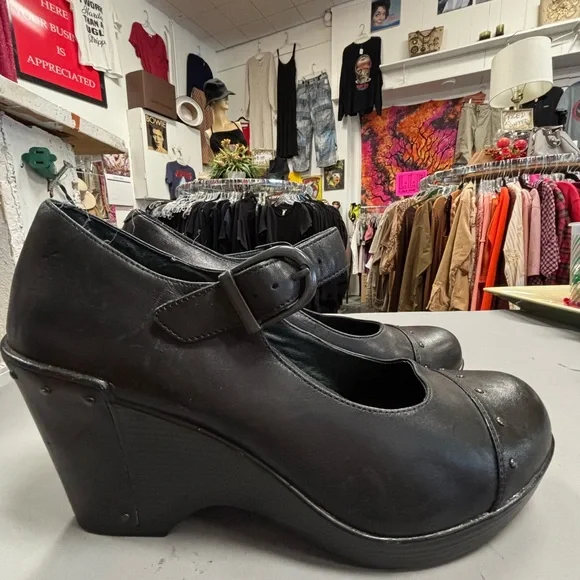 Dansko Fanny Wedge Mary Jane Black Women's  Shoes Heels - Picture 2 of 7